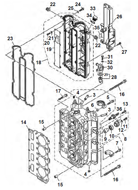 F80 F100 & F115 (4-takt) Cilinder Onderdelen