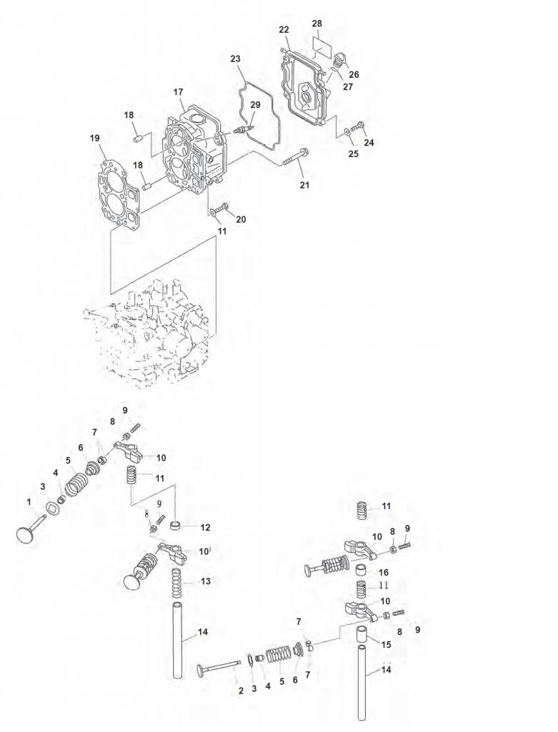 8 t/m 15 pk (232cc) Cilinderkop Onderdelen Mercury (1998-2007)